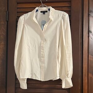 Ann Taylor Cream Button Down Shirt with Lace Collar